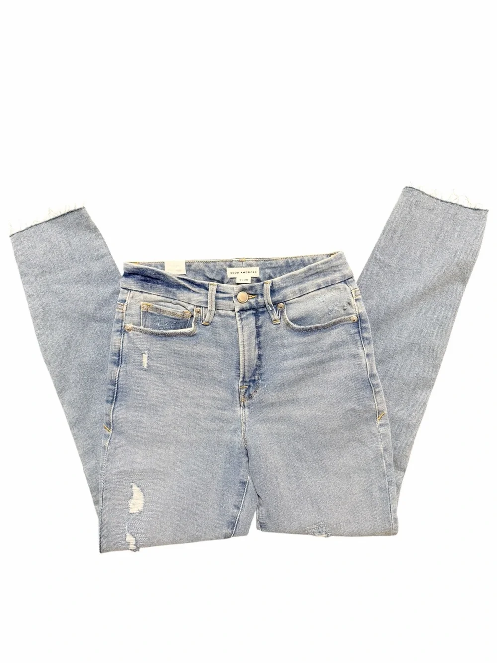 Good American Women's Light Blue Distressed High-Rise Skinny Jeans NWOT